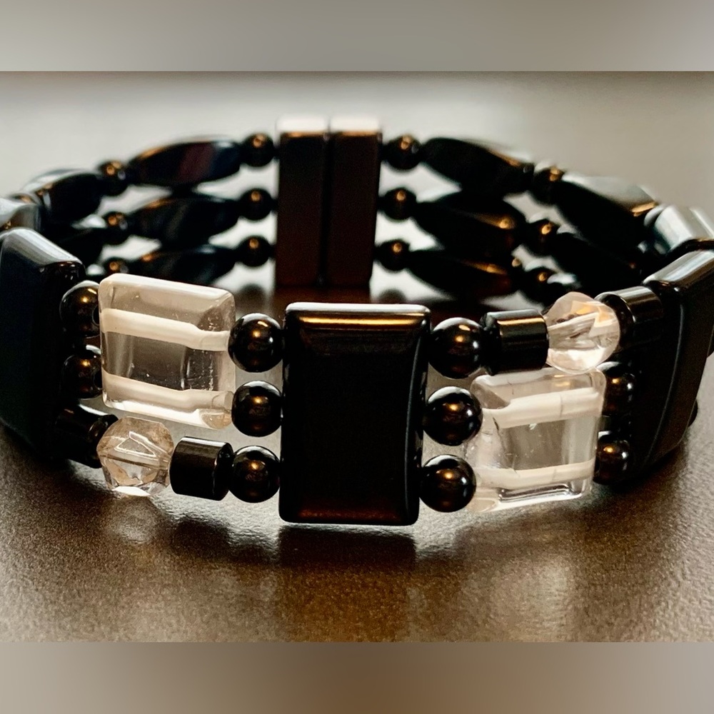 Amazing Magnetic Hematite and clear Quartz bracelet.